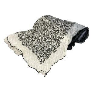 Auth HERMES Calle H140 Dark Gray White Black Cotton Silk Scarf